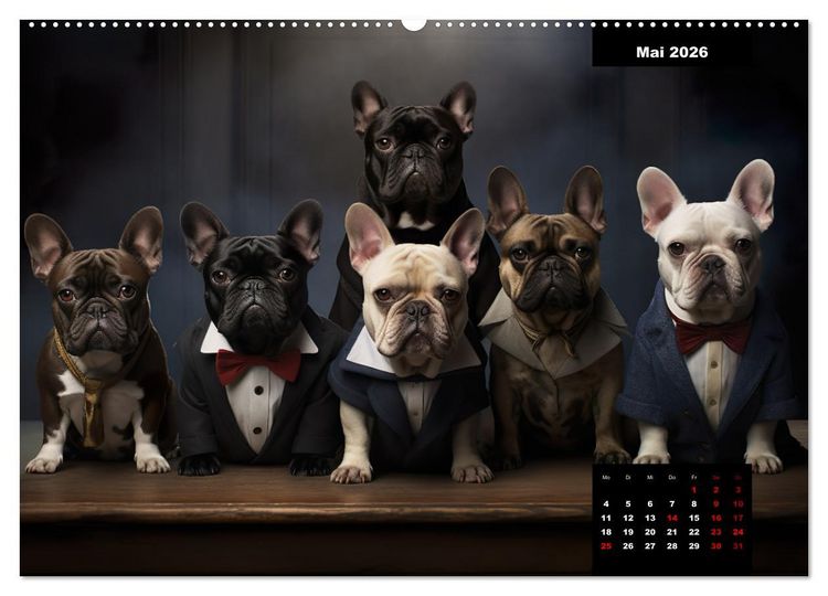 Produktbild: Franz&ouml;sische Bulldogge KI Digiart (hochwertiger Premium Wandkalender 2026 DIN A2 quer), Kunstdruck in Hochglanz