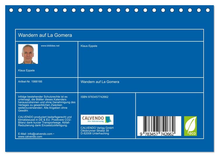 Produktbild: Wandern auf La Gomera (Tischkalender 2026 DIN A5 quer), CALVENDO Monatskalender