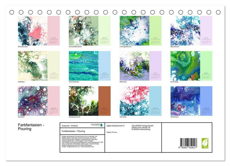Produktbild: Farbfantasien - Pouring (Tischkalender 2026 DIN A5 quer), CALVENDO Monatskalender