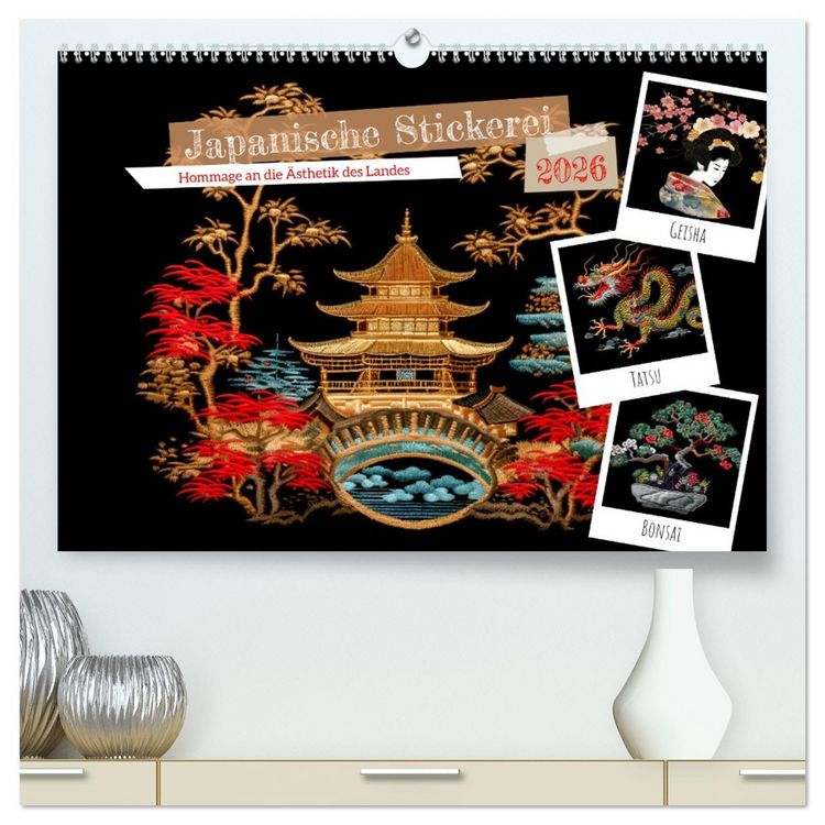 Produktbild: Japanische Stickerei - Hommage an die &Auml;sthetik des Landes (hochwertiger Premium Wandkalender 2026 DIN A2 quer), Kunstdruck in Hochglanz