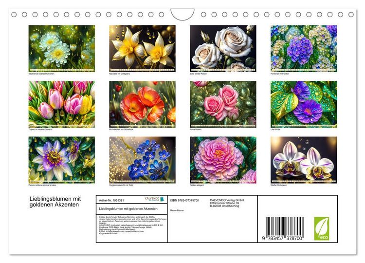 Produktbild: Lieblingsblumen mit goldenen Akzenten (Wandkalender 2026 DIN A4 quer), CALVENDO Monatskalender