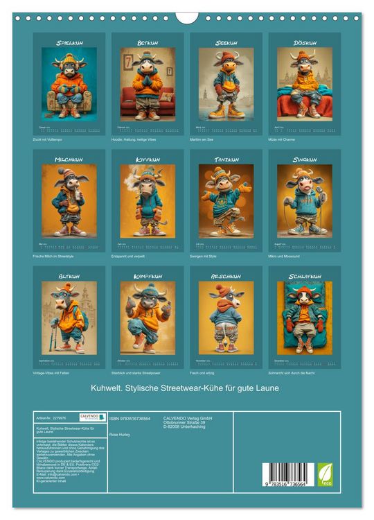 Produktbild: Kuhwelt. Stylische Streetwear-K&uuml;he f&uuml;r gute Laune (Wandkalender 2026 DIN A3 hoch), CALVENDO Monatskalender