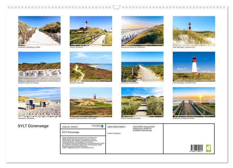 Produktbild: SYLT D&uuml;nenwege (Wandkalender 2026 DIN A2 quer), CALVENDO Monatskalender