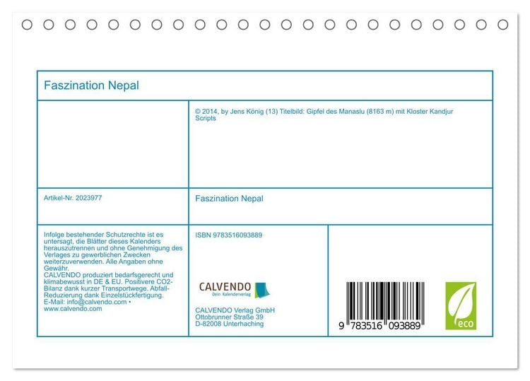 Produktbild: Faszination Nepal (Tischkalender 2026 DIN A5 quer), CALVENDO Monatskalender