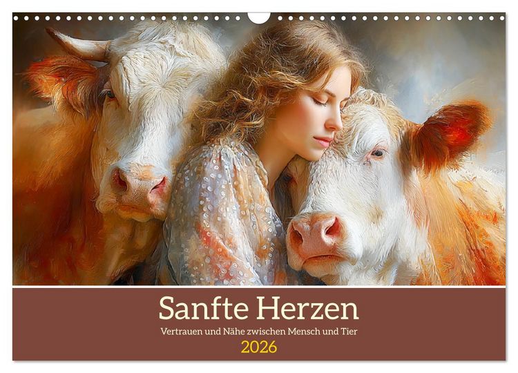 Produktbild: Sanfte Herzen. Vertrauen und N&auml;he zwischen Mensch und Tier (Wandkalender 2026 DIN A3 quer), CALVENDO Monatskalender