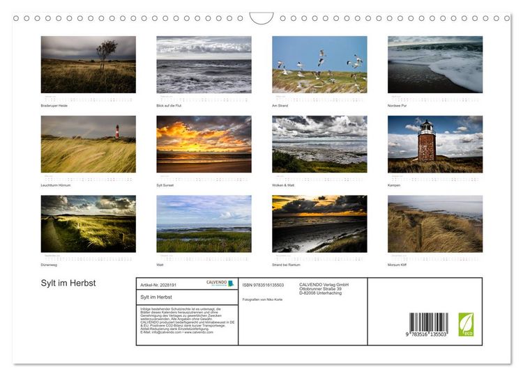 Produktbild: Sylt im Herbst (Wandkalender 2026 DIN A3 quer), CALVENDO Monatskalender