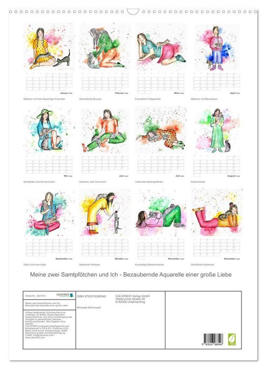 Produktbild: Meine zwei Samtpf&ouml;tchen und Ich - Bezaubernde Aquarelle einer gro&szlig;e Liebe (Wandkalender 2026 DIN A2 hoch), CALVENDO Monatskalender