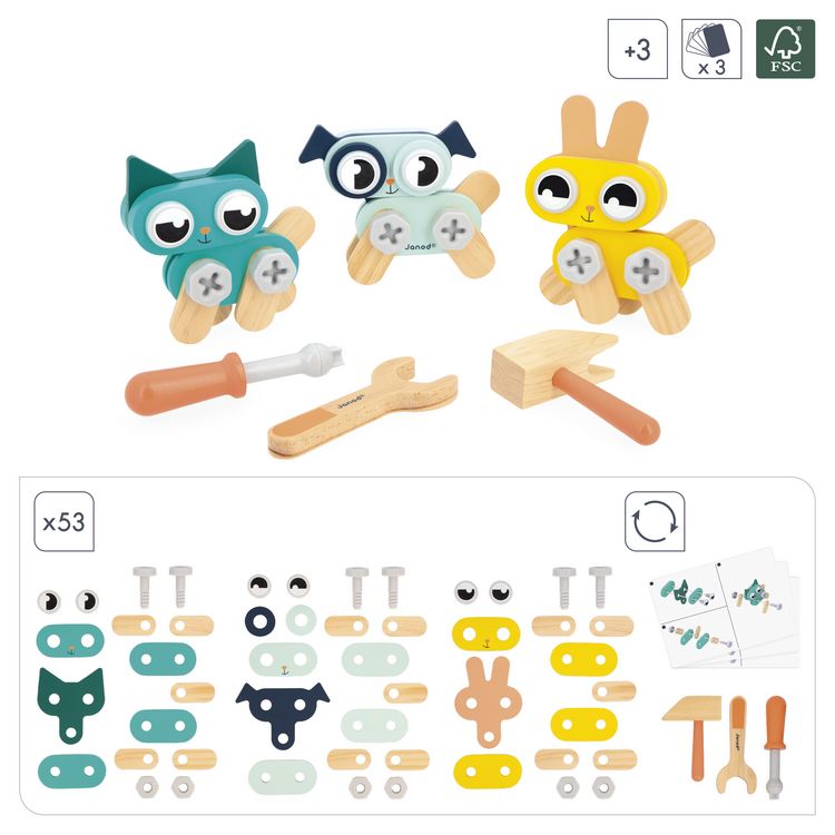 Produktbild: Holz-Bauset mit Hund, Katze & Hase &ndash; Konstruktionsspiel ab 3 Jahren