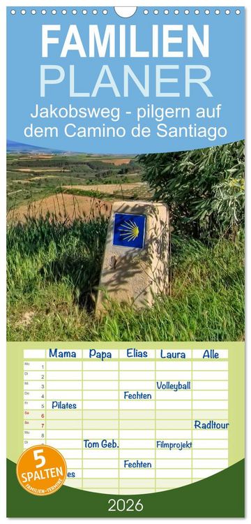 Produktbild: Familienplaner 2026 - Jakobsweg - pilgern auf dem Camino de Santiago mit 5 Spalten (Wandkalender, 21 x 45 cm) CALVENDO