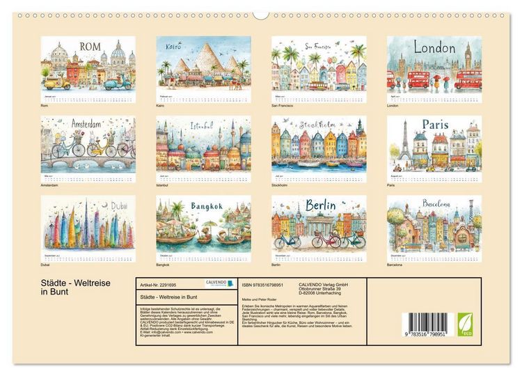 Produktbild: St&auml;dte - Weltreise in Bunt (hochwertiger Premium Wandkalender 2027 DIN A2 quer), Kunstdruck in Hochglanz
