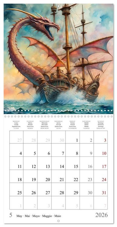 Produktbild: Voiliers-Dragons imaginaires (Calendrier mural carr&eacute; 2026 30x30 cm) Calendrier double avec une page pour vos prises de notes