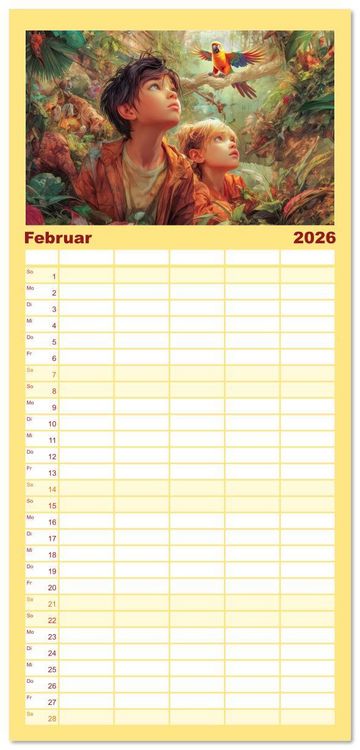 Produktbild: Familienplaner 2026 - Dschungelzauber - Kunstvolle Werke mit 5 Spalten (Wandkalender, 21 x 45 cm) CALVENDO