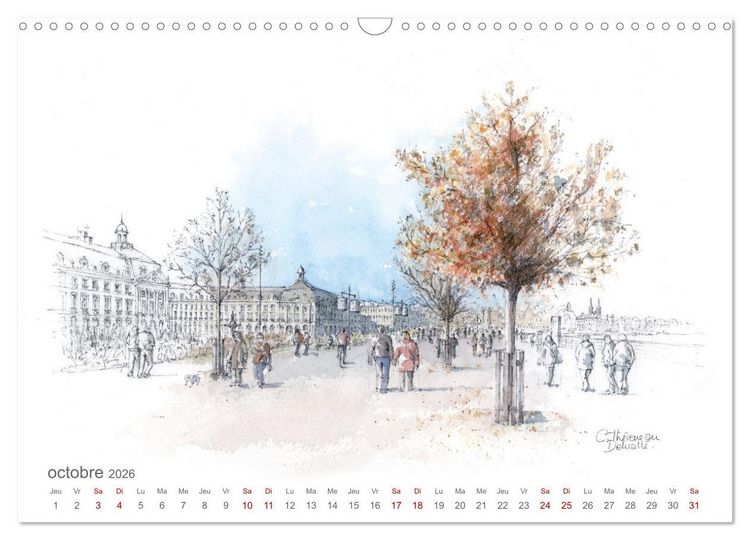 Produktbild: BORDEAUX, promenade dessin&eacute;e (Calendrier mural 2026 DIN A3 vertical), CALVENDO calendrier mensuel