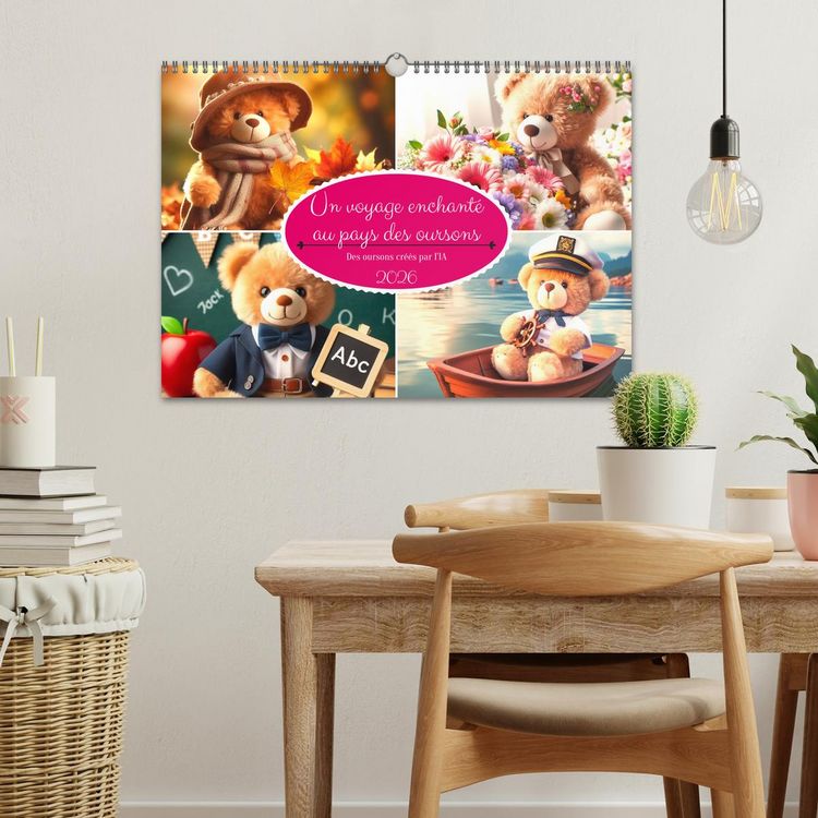 Produktbild: Un voyage enchant&eacute; au pays des oursons -Des oursons cr&eacute;&eacute;s par l'IA (Calendrier mural 2026 DIN A3 vertical), CALVENDO calendrier mensuel