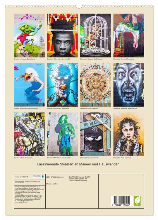 Produktbild: Faszinierende Streetart an Mauern und Hausw&auml;nden (hochwertiger Premium Wandkalender 2026 DIN A2 hoch), Kunstdruck in Hochglanz