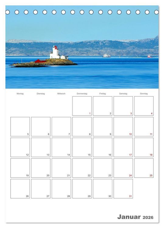 Produktbild: Die K&uuml;ste Norwegens - Terminplaner (Tischkalender 2026 DIN A5 hoch), CALVENDO Monatskalender