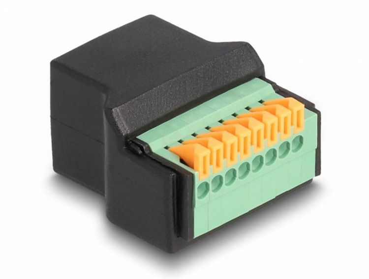 Produktbild: Delock RJ45 Netzwerk Adapter [1x RJ45-Buchse - 1x Buchse] Schwarz, Gr&uuml;n