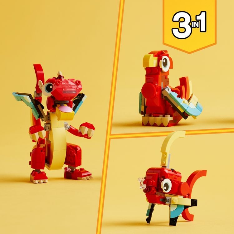 Produktbild: LEGO Creator 3in1 31145 Roter Drache Spielzeug mit Fisch und Ph&ouml;nix