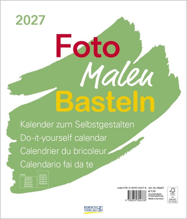 Produktbild: Foto-Malen-Basteln Bastelkalender wei&szlig; gro&szlig; 2027