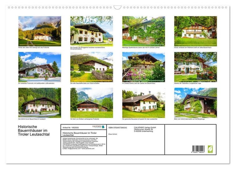 Produktbild: Historische Bauernh&auml;user im Tiroler Leutaschtal (Wandkalender 2026 DIN A2 quer), CALVENDO Monatskalender