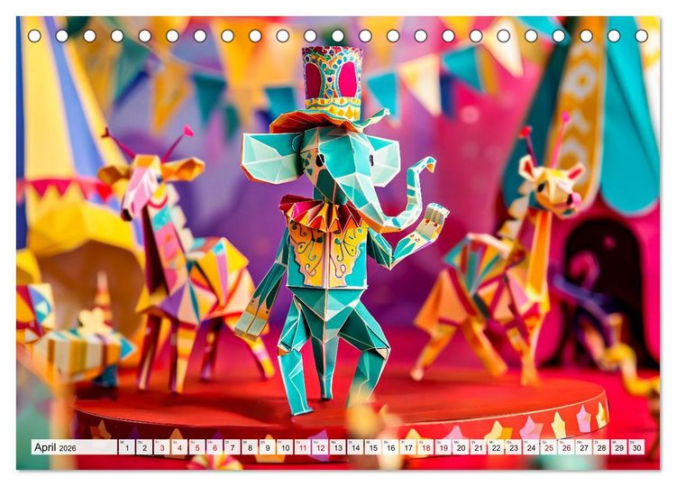 Produktbild: Bunter Origami Zirkus - Farbenfroher Zirkusspa&szlig; mit Origami-Figuren (Tischkalender 2026 DIN A5 quer), CALVENDO Monatskalender
