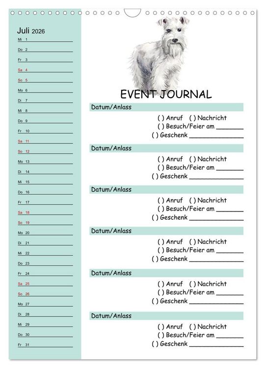 Produktbild: B-DAY PLANER - Aquarell Hunderassen - F&uuml;r Termine, Geschenke, Eventdetails & mehr (Wandkalender 2026 DIN A3 hoch), CALVENDO Monatskalender