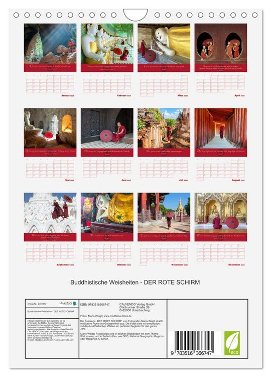 Produktbild: Buddhistische Weisheiten - DER ROTE SCHIRM (Wandkalender 2026 DIN A4 hoch), CALVENDO Monatskalender