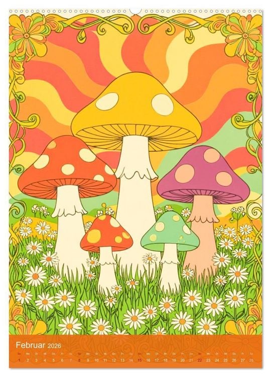 Produktbild: Flower Power Dreams - Retro 70s Art (Wandkalender 2026 DIN A2 hoch), CALVENDO Monatskalender