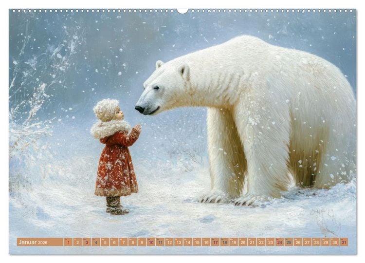 Produktbild: Vertr&auml;umte Begegnungen - Kinderkalender (hochwertiger Premium Wandkalender 2026 DIN A2 quer), Kunstdruck in Hochglanz