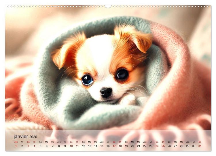 Produktbild: Chiots Chihuahua - Petits miracles (Calendrier mural 2026 DIN A2 vertical) calendrier de bureau