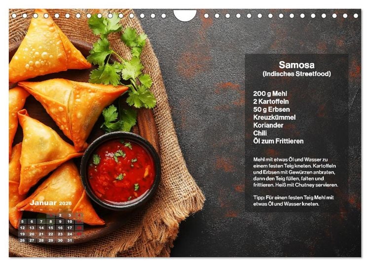 Produktbild: Streetfood Kalender - Einfache Rezepte aus den Stra&szlig;enk&uuml;chen der Welt (Wandkalender 2026 DIN A4 quer), CALVENDO Monatskalender