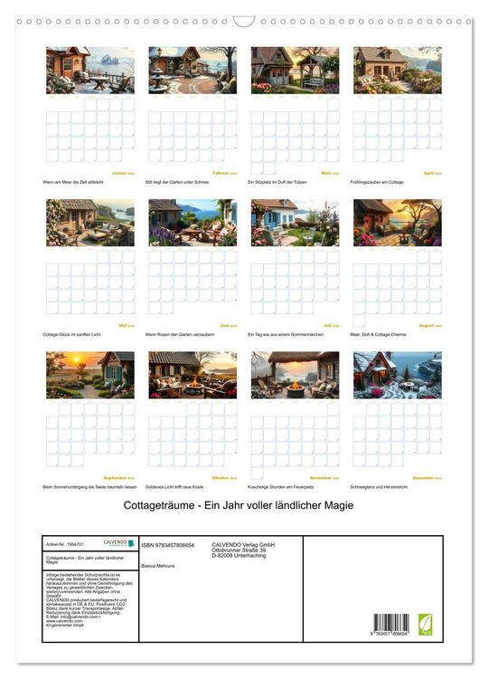 Produktbild: Cottagetr&auml;ume - Ein Jahr voller l&auml;ndlicher Magie (Wandkalender 2026 DIN A2 hoch), CALVENDO Monatskalender