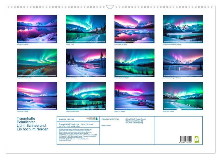 Produktbild: Traumhafte Polarlichter . Licht, Schnee und Eis hoch im Norden (Wandkalender 2026 DIN A2 quer), CALVENDO Monatskalender