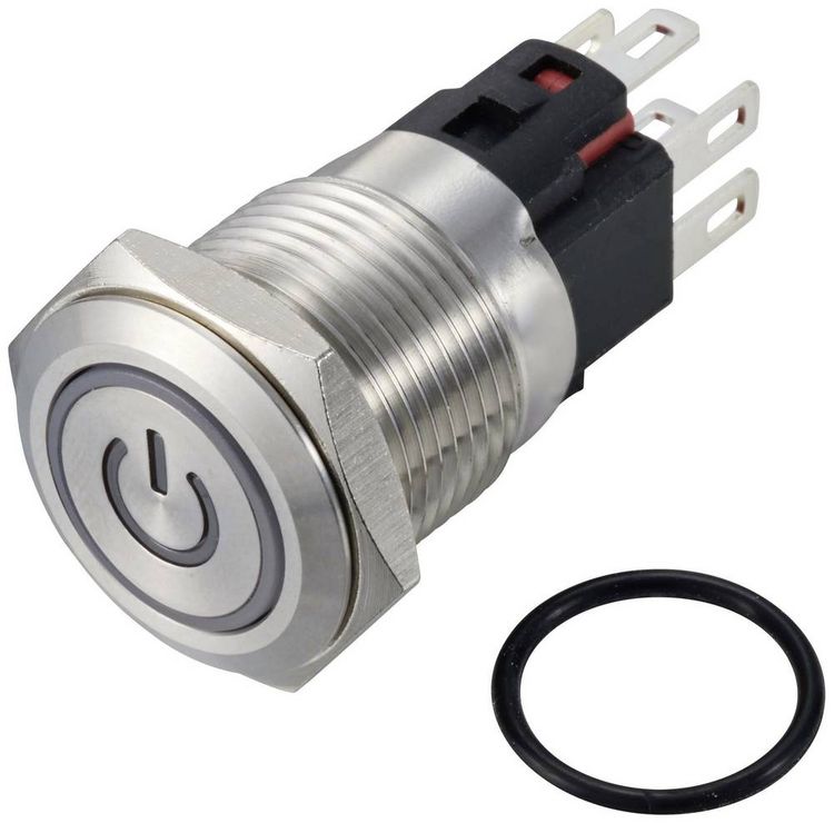 Produktbild: TRU COMPONENTS TC-12647476 Drucktaster 250 V/AC 3 A 1 x Aus/(Ein) IP65 RGB tastend Edelstahl 1 St.