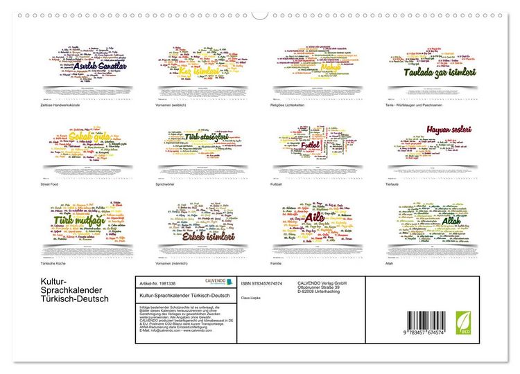 Produktbild: Kultur-Sprachkalender T&uuml;rkisch-Deutsch (hochwertiger Premium Wandkalender 2026 DIN A2 quer), Kunstdruck in Hochglanz