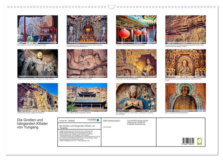 Produktbild: Die Grotten und h&auml;ngenden Kl&ouml;ster von Yungang (Wandkalender 2026 DIN A2 quer), CALVENDO Monatskalender