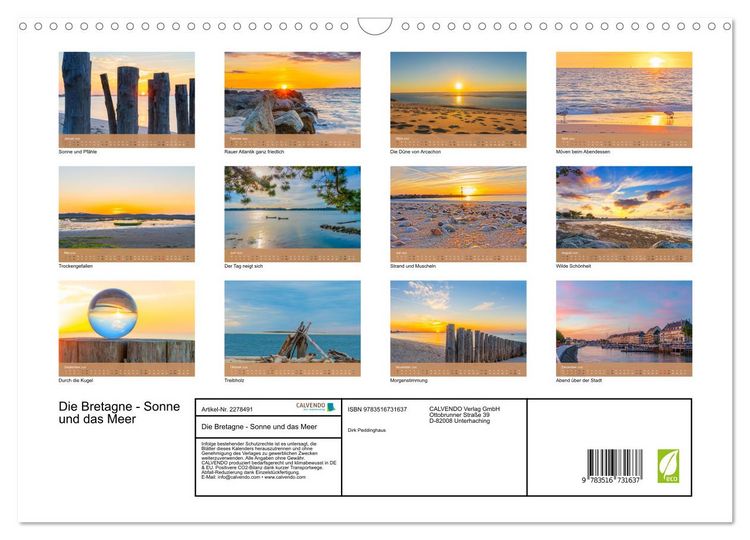 Produktbild: Die Bretagne - Sonne und das Meer (Wandkalender 2026 DIN A3 quer), CALVENDO Monatskalender