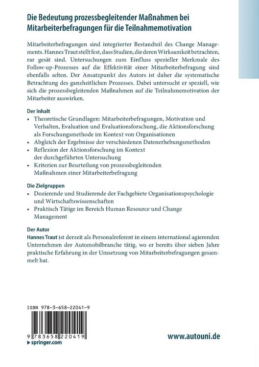 Produktbild: Die Bedeutung prozessbegleitender Ma&szlig;nahmen bei Mitarbeiterbefragungen f&uuml;r die Teilnahmemotivation