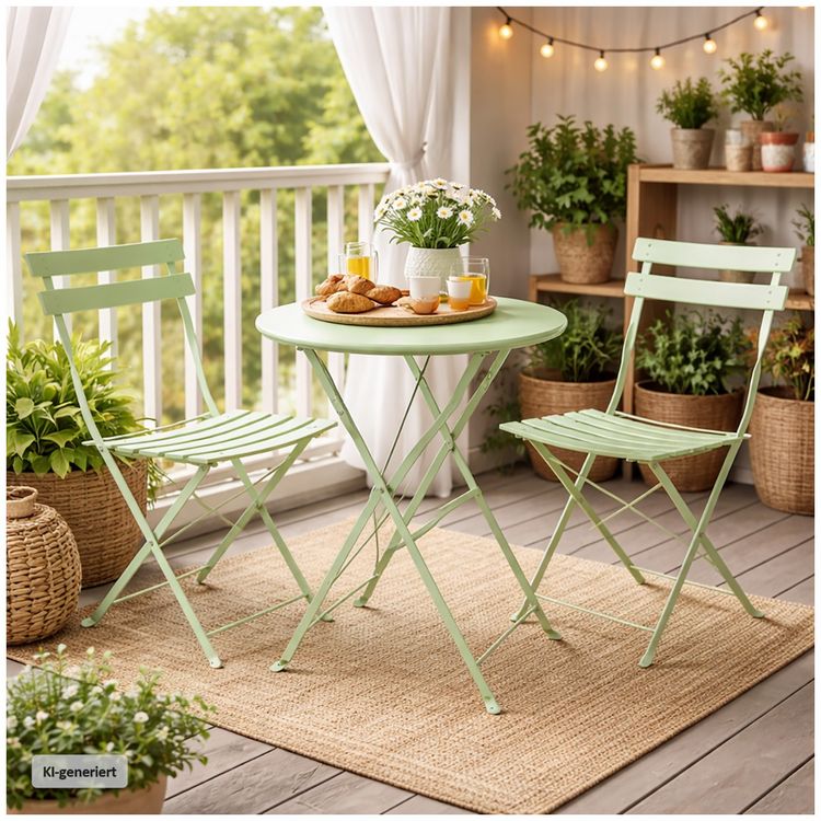 Produktbild: HTI-Living Bistro Sitzgruppe Metall Gr&uuml;n klappbar Tisch mit 2 St&uuml;hlen Balkon Set