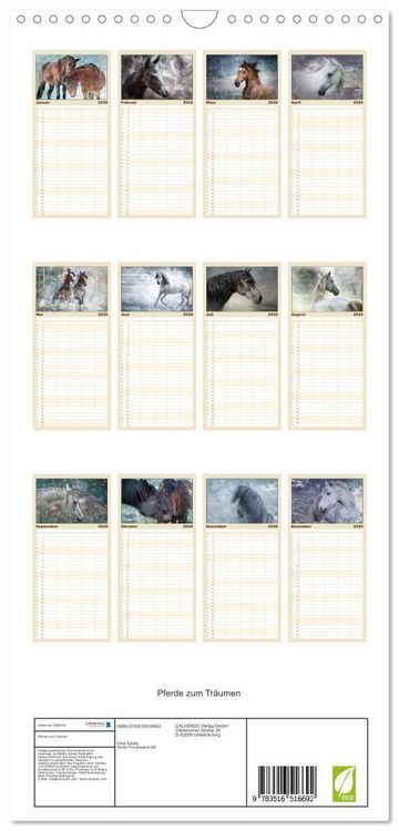 Produktbild: Familienplaner 2026 - Pferde zum Tr&auml;umen mit 5 Spalten (Wandkalender, 21 x 45 cm) CALVENDO