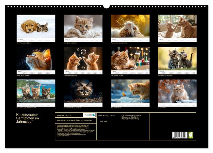 Produktbild: Katzenzauber - Samtpfoten im Jahreslauf (Wandkalender 2026 DIN A2 quer), CALVENDO Monatskalender