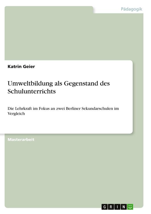 Produktbild: Umweltbildung als Gegenstand des Schulunterrichts