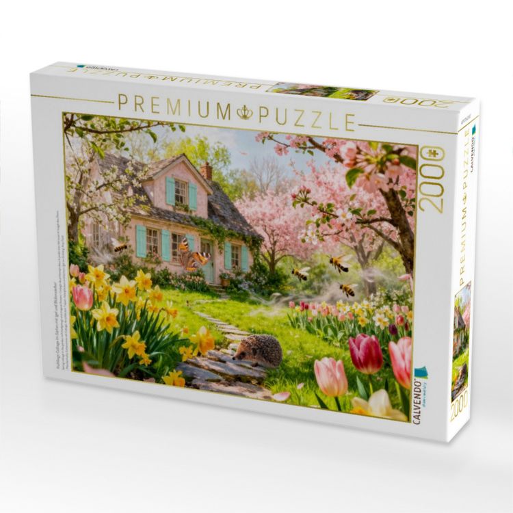 Produktbild: CALVENDO Puzzle Fr&uuml;hlings Cottage im Garten mit Igel und Bl&uuml;tenzauber | 2000 Teile Lege-Gr&ouml;&szlig;e 90x67cm Foto-Puzzle f&uuml;r gl&uuml;ckliche Stunden