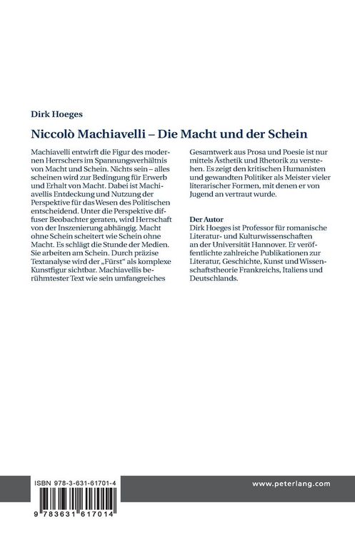 Produktbild: Niccol&ograve; Machiavelli &ndash; Die Macht und der Schein