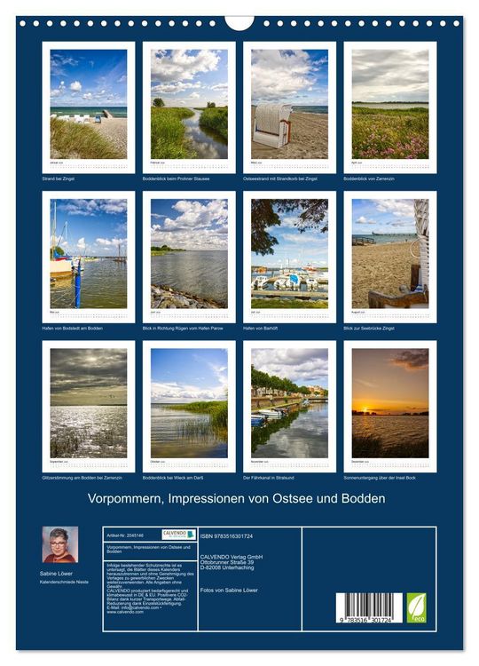 Produktbild: Vorpommern, Impressionen von Ostsee und Bodden (Wandkalender 2026 DIN A3 hoch), CALVENDO Monatskalender