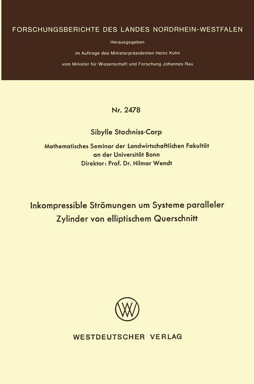 Produktbild: Inkompressible Str&ouml;mungen um Systeme paralleler Zylinder von elliptischem Querschnitt