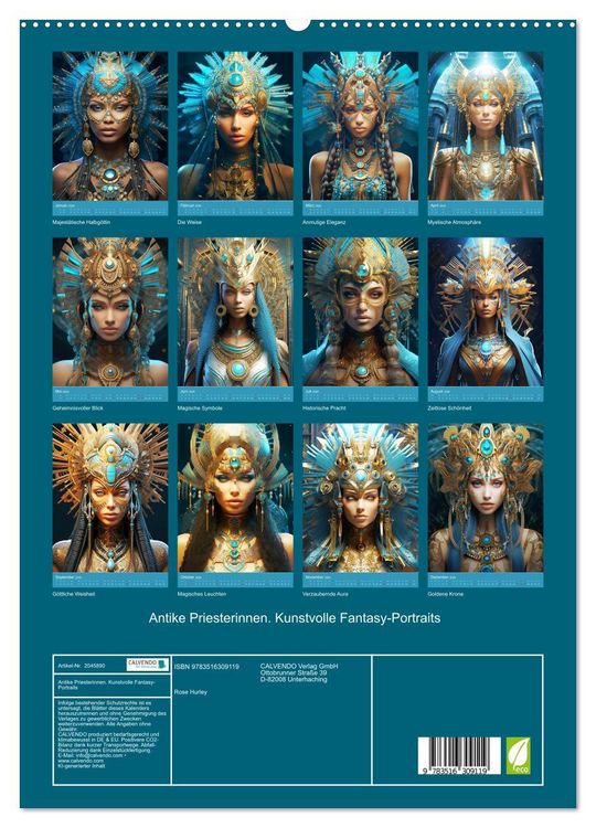 Produktbild: Antike Priesterinnen. Kunstvolle Fantasy-Portraits (hochwertiger Premium Wandkalender 2026 DIN A2 hoch), Kunstdruck in Hochglanz