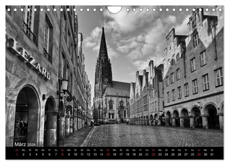 Produktbild: M&uuml;nster in schwarz-wei&szlig; gesehen (Wandkalender 2026 DIN A4 quer), CALVENDO Monatskalender