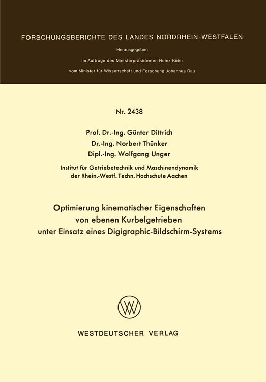 Produktbild: Optimierung kinematischer Eigenschaften von ebenen Kurbelgetrieben unter Einsatz eines Digigraphic-Bildschirm-Systems