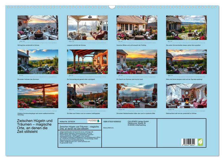 Produktbild: Zwischen H&uuml;geln und Tr&auml;umen &ndash; magische Orte, an denen die Zeit stillsteht (Wandkalender 2026 DIN A2 quer), CALVENDO Monatskalender